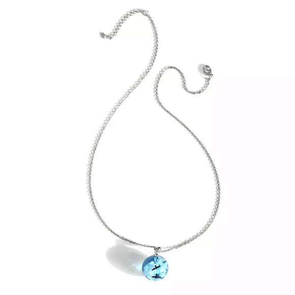 White Clouds Blue Sky Birds Glass Ball Necklace - Picture 5 of 6